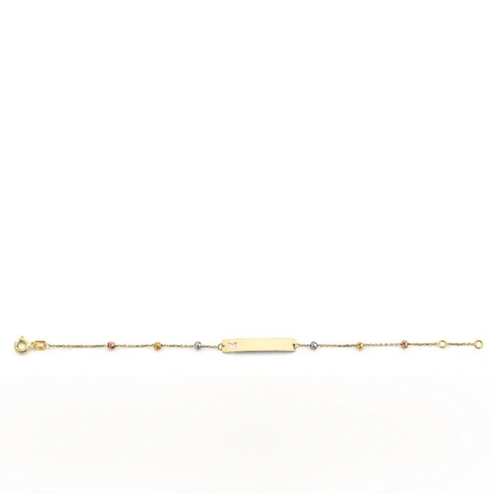 14K 3 COLOR GOLD BUTTERFLY BALL ID Bracelet 5.5